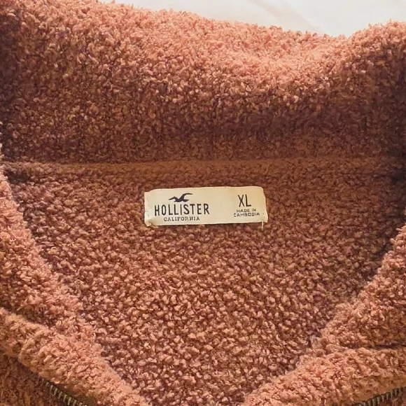 Hollister Rustic Brown Plush Sherpa Half-Zip Pullover - Picture 4 of 8